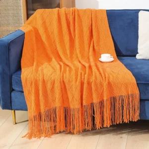 Retro Diamond Plaid Solid Color Wool Tassel Sofa Blanket